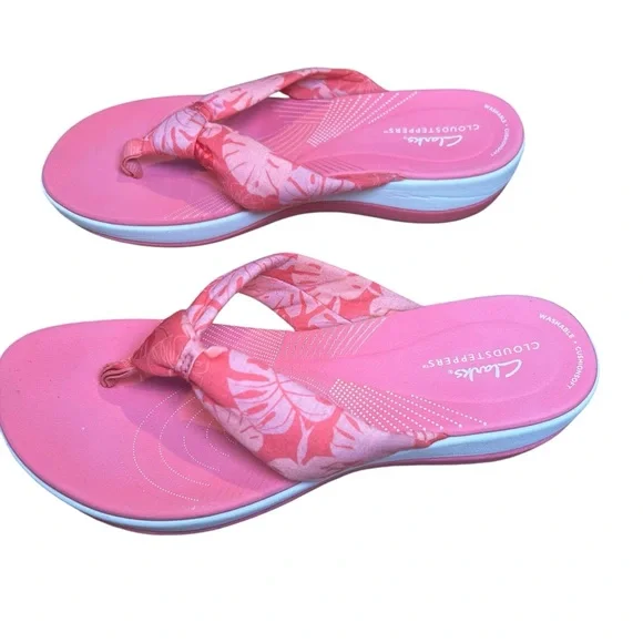 Clarks Cloudsteppers Arla Glison Wedge Sandals Coral Size 9 - Picture 3 of 6
